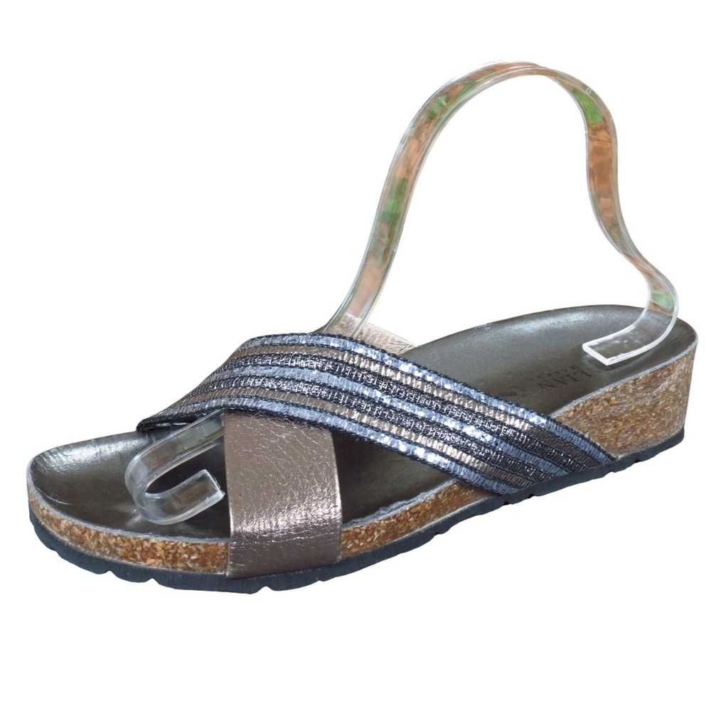 Italian Shoemakers Womens Slide Sandals Size 8 Metallic Pewter Cork Footbed